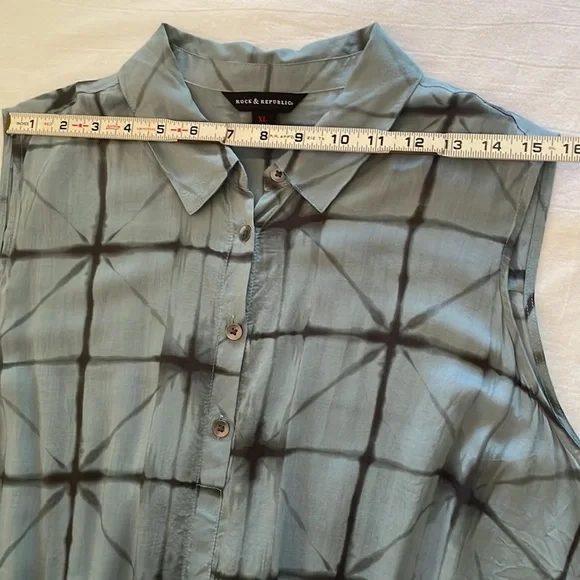 Rock & Republic High Low Sleeveless Button up Blouse Thin Tue Dye Breezy XL - Picture 6 of 9